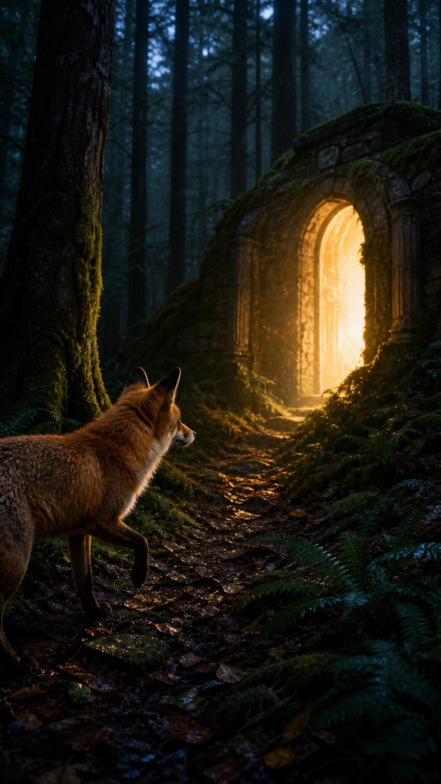 Fox and Door scene in Cinematic style.