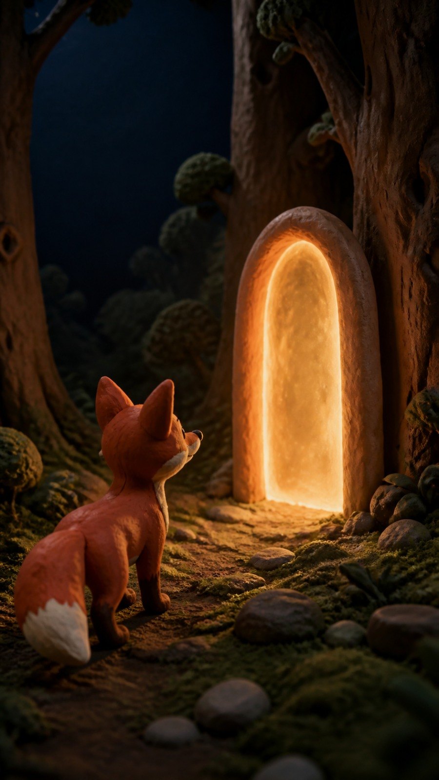 Fox and Door scene in Claymation style.