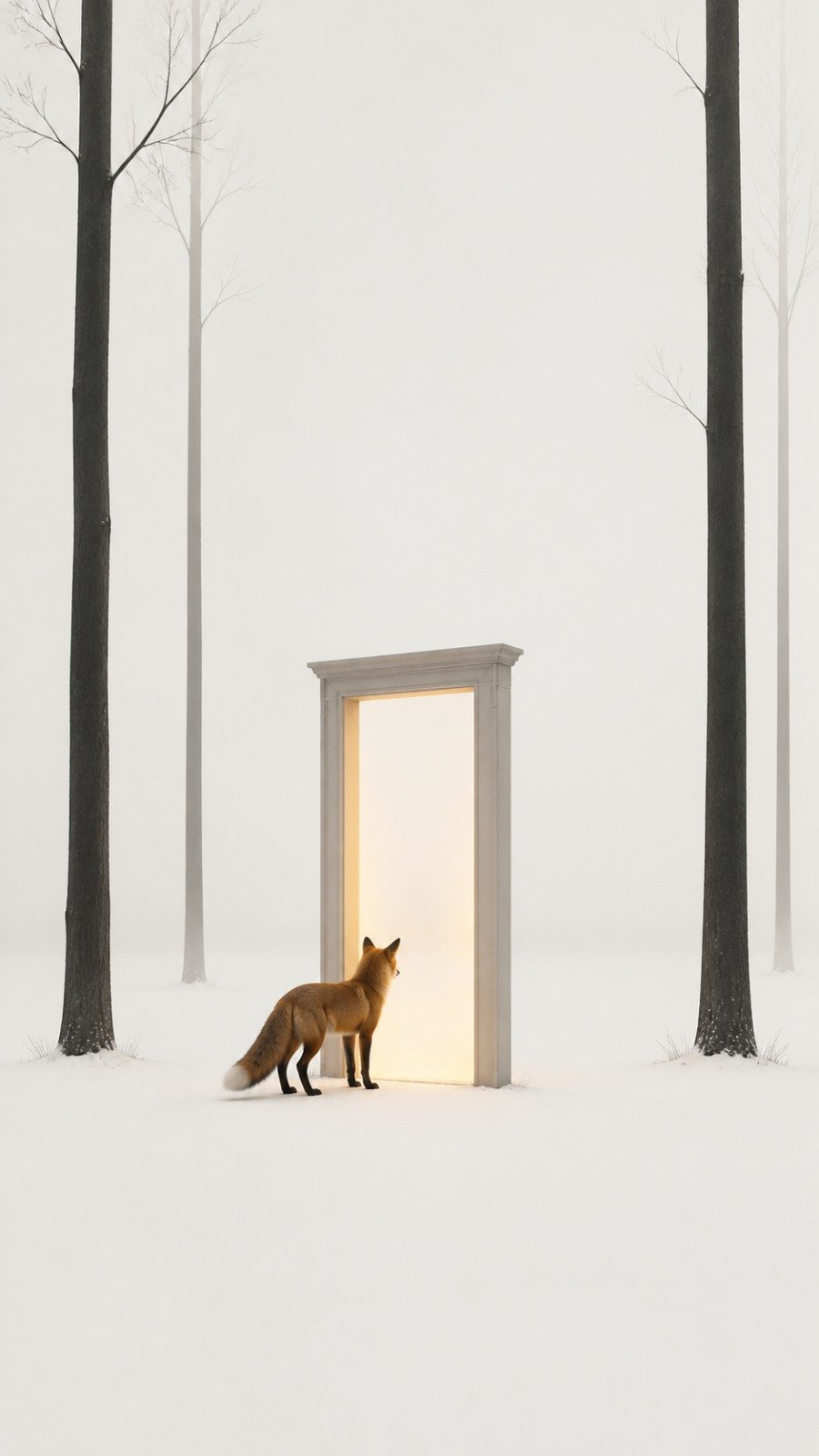 Fox and Door scene in Minimal style.