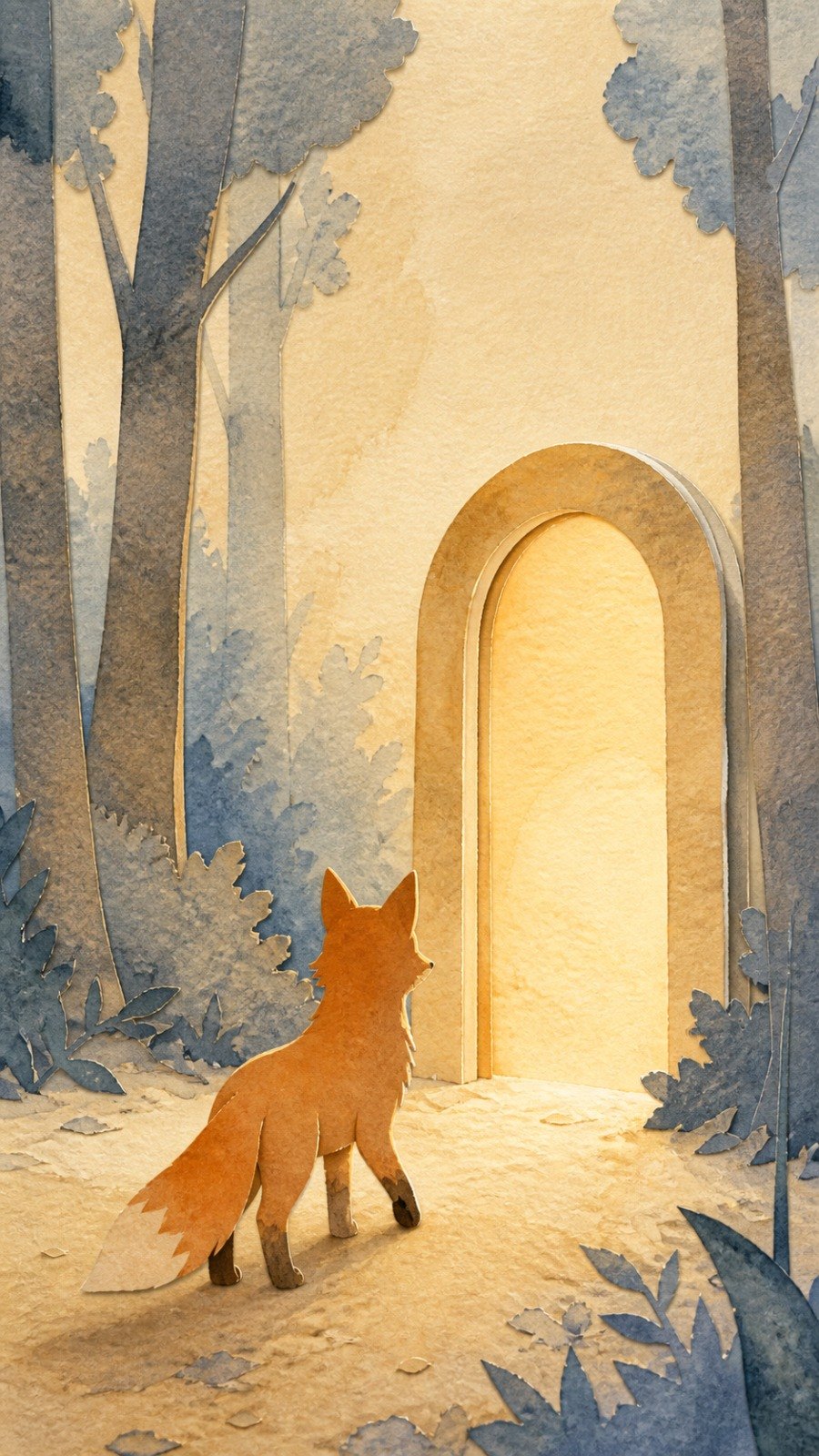 Fox and Door scene in Paper Story style.