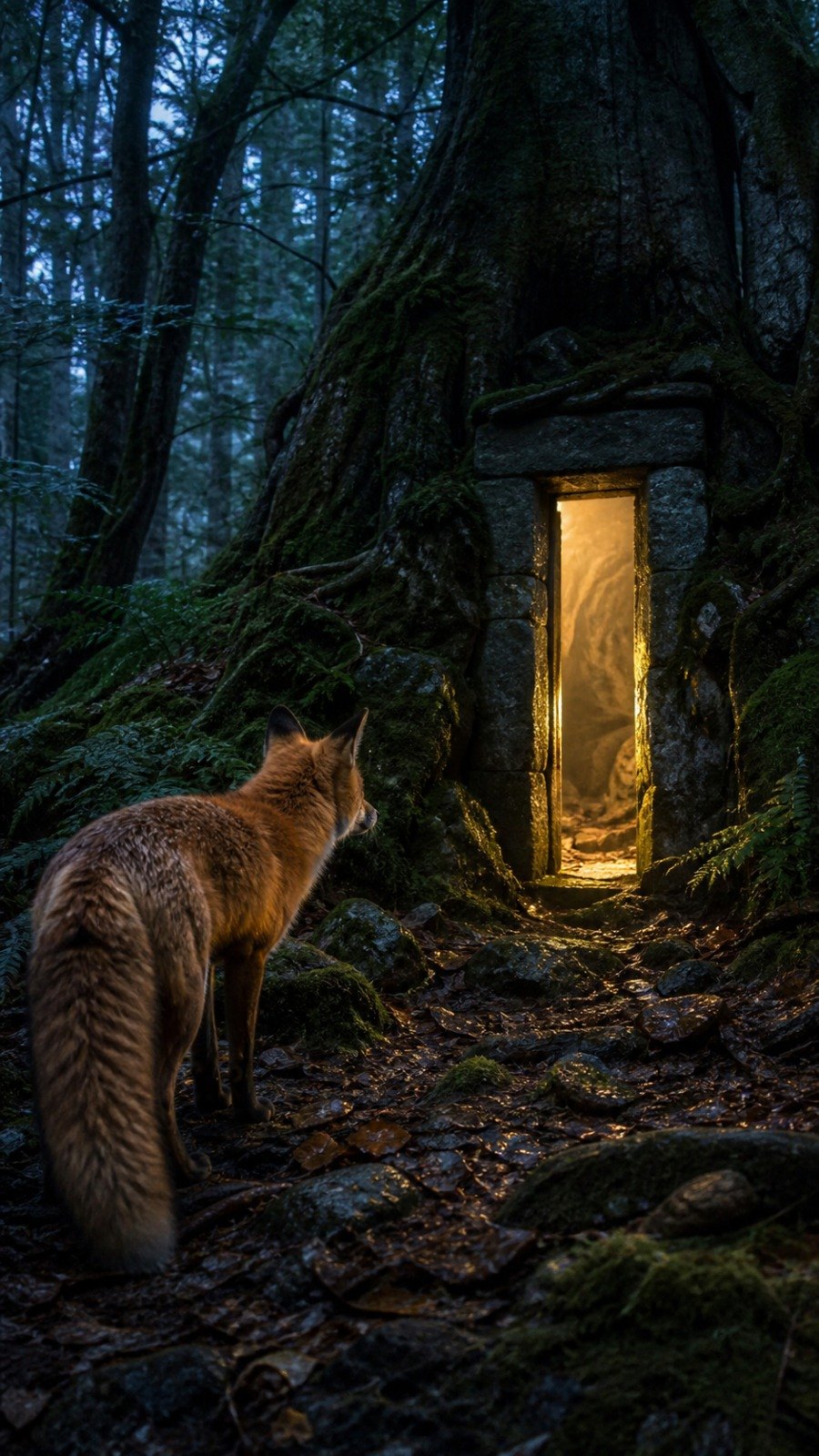 Fox and Door scene in Realistic style.